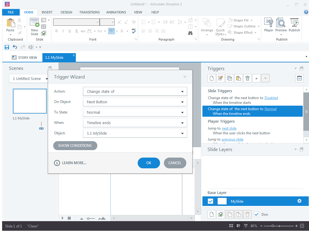 enable next button of storyline player Articulate Storyline